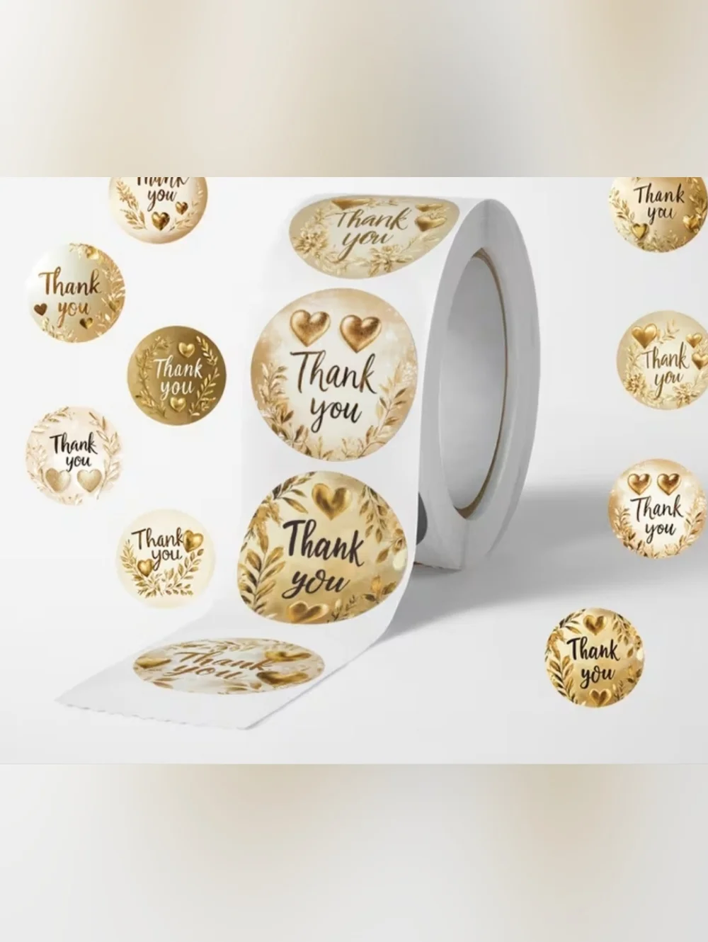 500 pieces/1 roll Golden Brown Hearts Thank you stickers